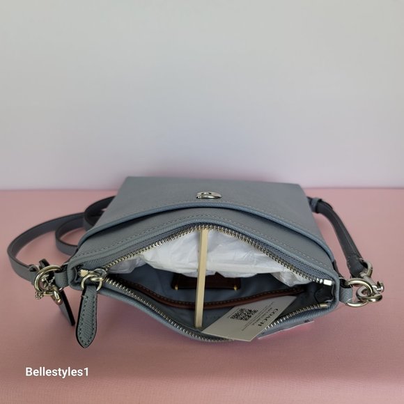 COACH Kitt Crossgrain Leather Messenger Crossbody- Blue Grey color ⭐ - Picture 12 of 16